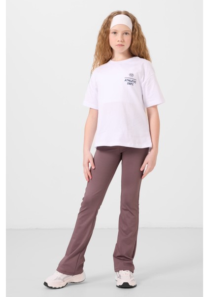 Beyaz Pamuklu O Yaka Oversize Fit Baskılı Kız Çocuk T-Shirt - 75178