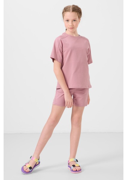 Gül Kurusu Pamuklu Yumuşak Dokulu Standart Fit Basic Kız Çocuk Şort Takım - 75184 modelleri