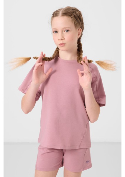 Gül Kurusu Pamuklu Yumuşak Dokulu Standart Fit Basic Kız Çocuk Şort Takım - 75184 fırsatları