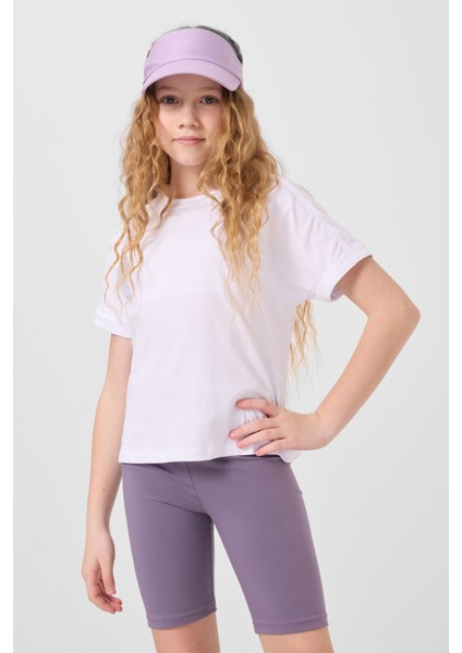 Eflatun Pamuklu Kısa Paça Standart Fit Basic Kız Çocuk Tayt - 75188