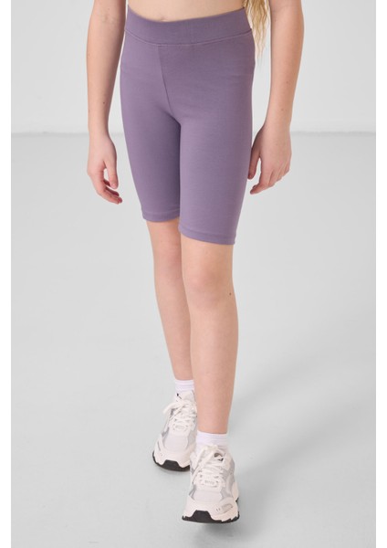 Eflatun Pamuklu Kısa Paça Standart Fit Basic Kız Çocuk Tayt - 75188
