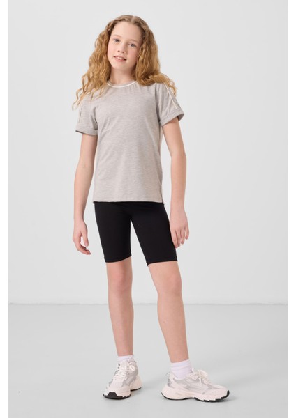 Siyah Pamuklu Kısa Paça Standart Fit Basic Kız Çocuk Tayt - 75188 fiyatları