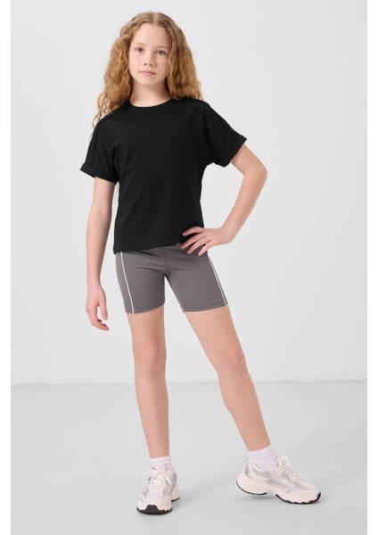 Koyu Gri Esnek Standart Fit Basic Performans Kız Çocuk Tayt - 75189
