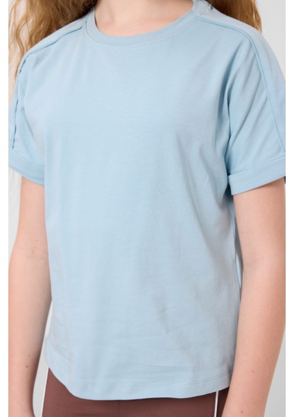 Açık Mavi Pamuklu O Yaka Oversize Fit Basic Kız Çocuk T-Shirt - 75182 fiyatları