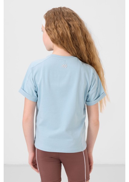 Açık Mavi Pamuklu O Yaka Oversize Fit Basic Kız Çocuk T-Shirt - 75182 indirimleri