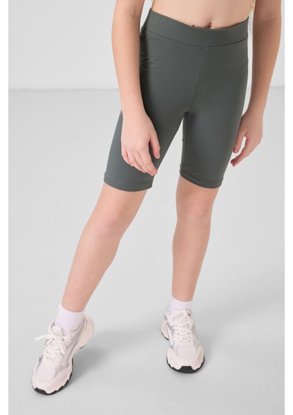 Haki Pamuklu Kısa Paça Standart Fit Basic Kız Çocuk Tayt - 75188