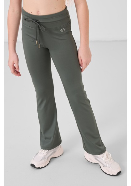 Haki Esnek Standart Fit Basic Performans Ispanyol Paça Kız Çocuk Tayt - 75193