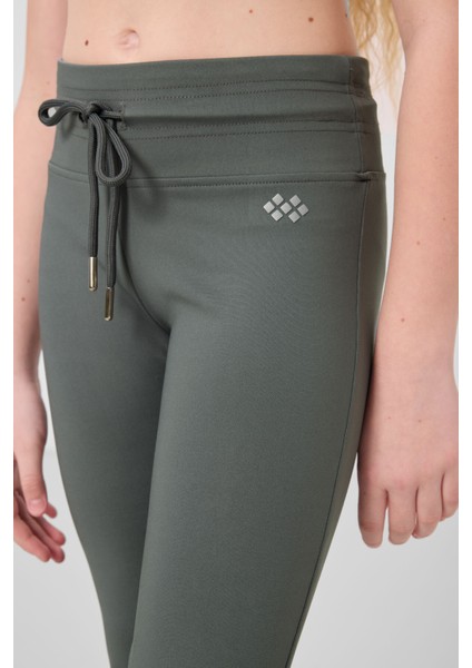 Haki Esnek Standart Fit Basic Performans Ispanyol Paça Kız Çocuk Tayt - 75193