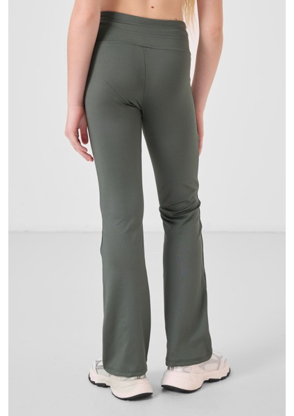 Haki Esnek Standart Fit Basic Performans Ispanyol Paça Kız Çocuk Tayt - 75193