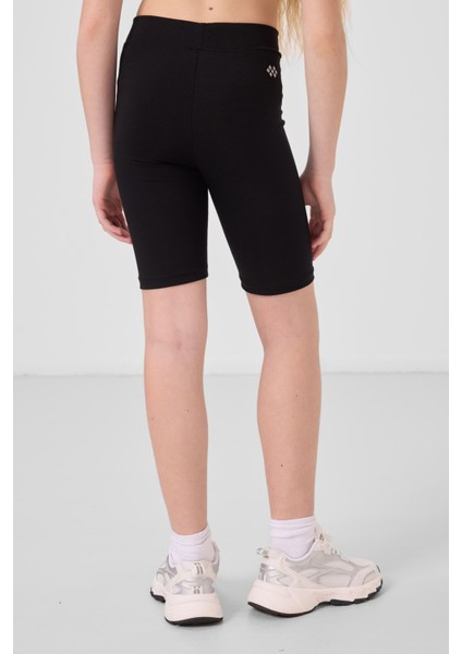 Siyah Pamuklu Kısa Paça Standart Fit Basic Kız Çocuk Tayt - 75188
