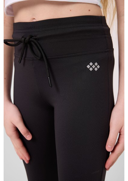 Siyah Esnek Standart Fit Basic Performans Ispanyol Paça Kız Çocuk Tayt - 75193