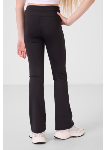 Siyah Esnek Standart Fit Basic Performans Ispanyol Paça Kız Çocuk Tayt - 75193