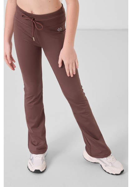 Kahverengi Esnek Standart Fit Basic Performans Ispanyol Paça Kız Çocuk Tayt - 75193