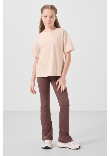 Kahverengi Esnek Standart Fit Basic Performans Ispanyol Paça Kız Çocuk Tayt - 75193