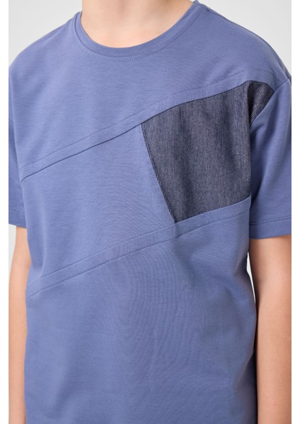 Koyu Mavi-Kot Lacivert Pamuklu Oversize Fit Dokuma Hafif Esnek Chino Erkek Çocuk Şort Takım - 11275