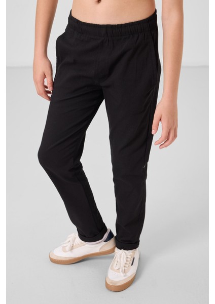 Siyah Standart Fit Dokuma Hafif Esnek Chino Erkek Çocuk Pantolon - 11272