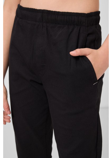 Siyah Standart Fit Dokuma Hafif Esnek Chino Erkek Çocuk Pantolon - 11272