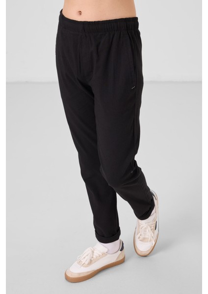 Siyah Standart Fit Dokuma Hafif Esnek Chino Erkek Çocuk Pantolon - 11272