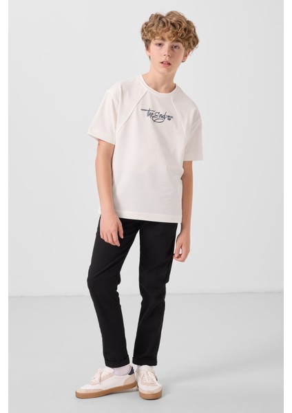 Siyah Standart Fit Dokuma Hafif Esnek Chino Erkek Çocuk Pantolon - 11272