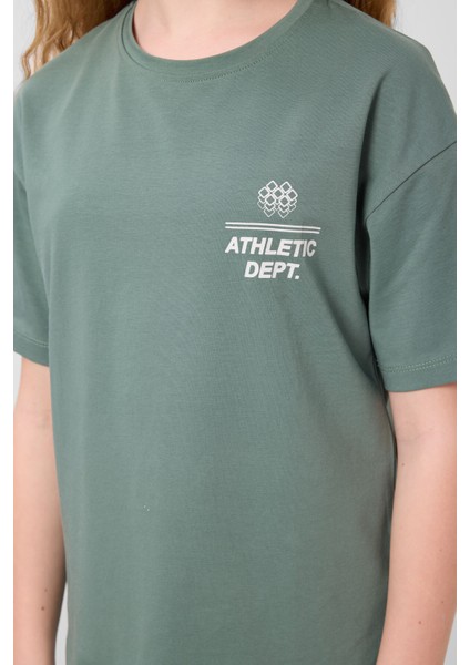 Açık Yeşil Pamuklu O Yaka Oversize Fit Baskılı Kız Çocuk T-Shirt - 75178