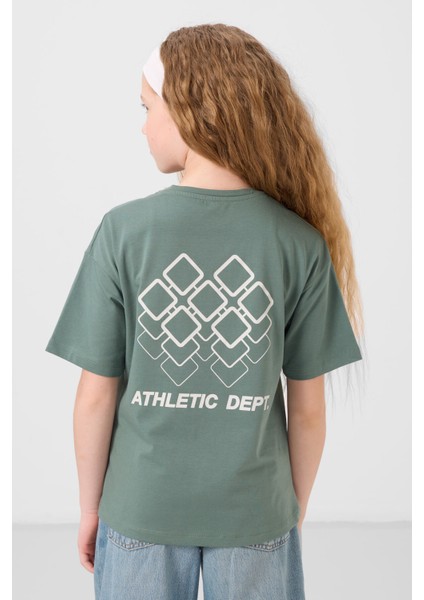 Açık Yeşil Pamuklu O Yaka Oversize Fit Baskılı Kız Çocuk T-Shirt - 75178