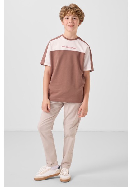 Tarçın Pamuklu Yumuşak Dokulu Oversize Fit Baskılı Erkek Çocuk T-Shirt - 11290