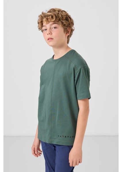 Açık Yeşil Pamuklu Yumuşak Dokulu Oversize Basic Erkek Çocuk T-Shirt - 11297