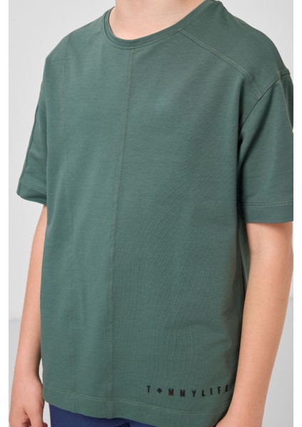 Açık Yeşil Pamuklu Yumuşak Dokulu Oversize Basic Erkek Çocuk T-Shirt - 11297