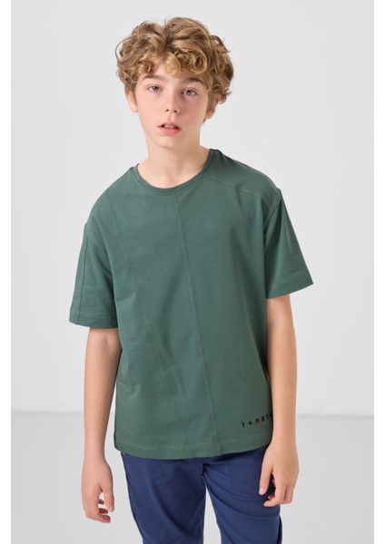 Açık Yeşil Pamuklu Yumuşak Dokulu Oversize Basic Erkek Çocuk T-Shirt - 11297