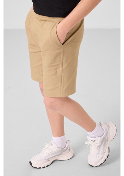 Siyah-Koyu Bej Pamuklu Oversize Fit Dokuma Hafif Esnek Chino Erkek Çocuk Şort Takım - 11279 modelleri