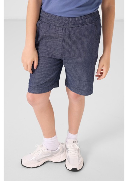 Koyu Mavi-Kot Lacivert Pamuklu Oversize Fit Dokuma Hafif Esnek Chino Erkek Çocuk Şort Takım - 11279