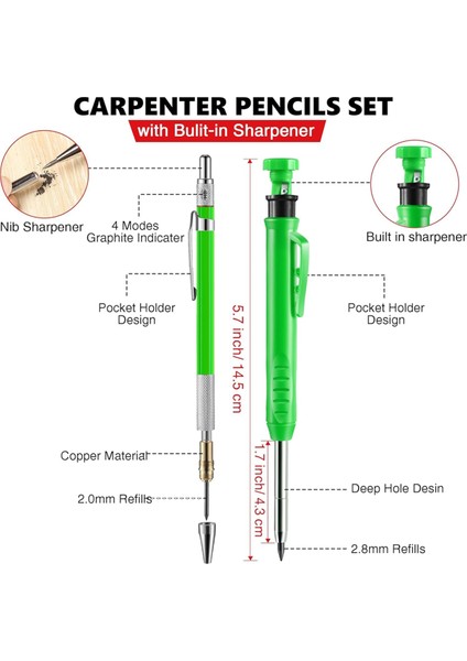 Mimar Dıy Projeleri Için Carpenter Mekanik Kalem 2'si 1 Arada Set (Yurt Dışından)