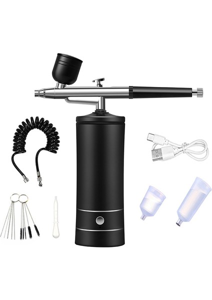 Hava Fırçası Tırnak Oksijen Enjektörü Mini Hava Kompresörü Takımı, Siyah (Yurt Dışından)