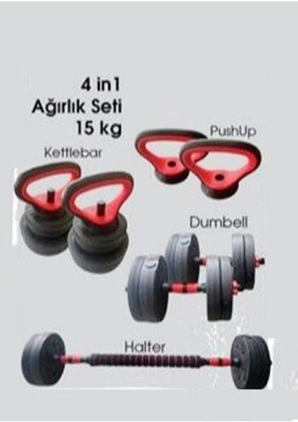 Dynamıc Dumbbell +Kettlebell+Barbell 15 kg Ağırlık Seti