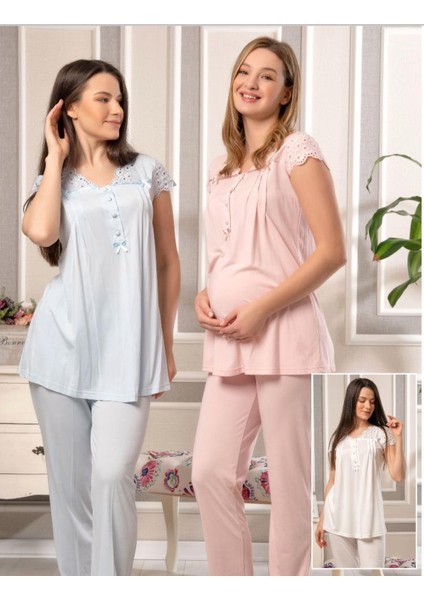 5814 Pembe Vual Penye Hamile Lohusa 3 Lü Pijama Sabahlık Tk fiyatları