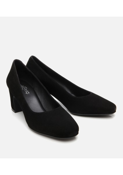 01AYH309900A100 KADIN Süet Deri Siyah Rahat Kalın Topuklu Ayakkabı fiyatları
