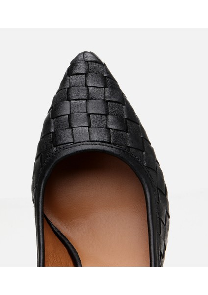 01AYH304160A100 KADIN Deri Siyah Örgü Detaylı Stiletto