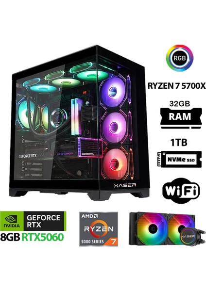 Sword X50 Ryzen 7 5700X 32GB Ram 1tb M.2 Nvme SSD 8gb RTX5060 Sıvı Soğutmalı Oyuncu Bilgisayarı