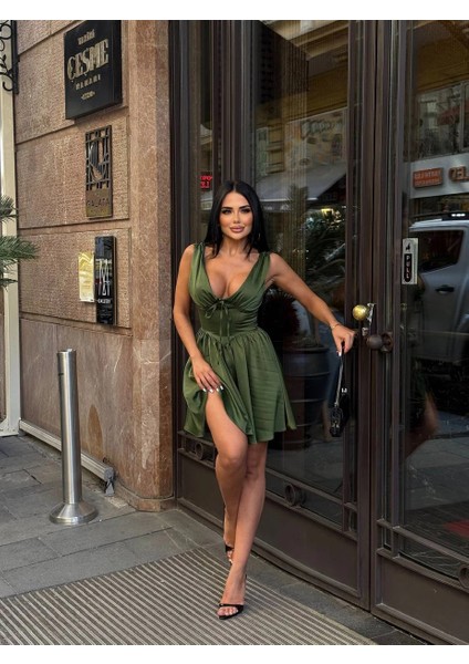 Rıona Korse Detay Saten Elbise