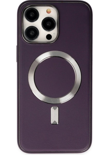 Iphone 13 Pro Kılıf Coco Deri Magneticsafe Silikon - Derin Mor Bstmy
