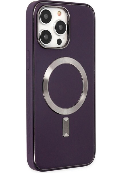Iphone 13 Pro Kılıf Coco Deri Magneticsafe Silikon - Derin Mor Bstmy