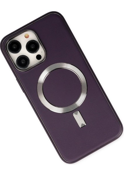 Iphone 13 Pro Kılıf Coco Deri Magneticsafe Silikon - Derin Mor Bstmy