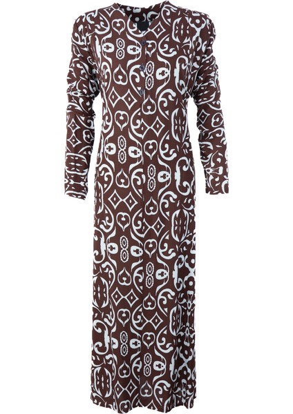 Kadın Klasik Boydan Elbise Yazlık Mevsimlik Dokuma Viskonkumaş Ebruli Desenli Vatkalı V Yaka fiyatları