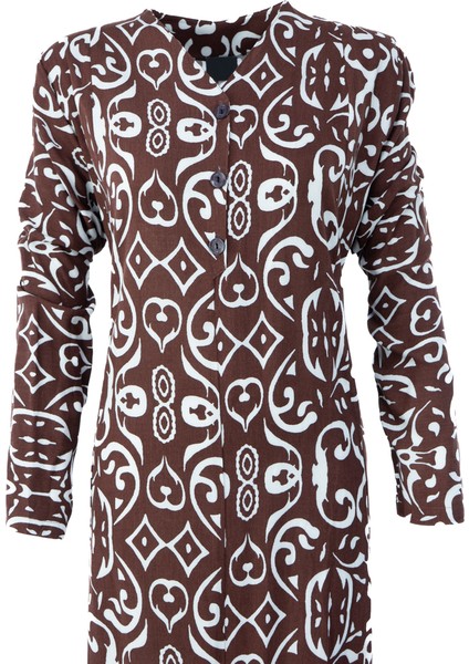 Kadın Klasik Boydan Elbise Yazlık Mevsimlik Dokuma Viskonkumaş Ebruli Desenli Vatkalı V Yaka modelleri