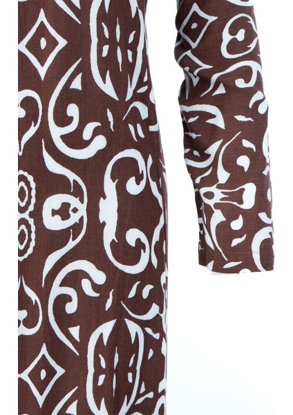 Kadın Klasik Boydan Elbise Yazlık Mevsimlik Dokuma Viskonkumaş Ebruli Desenli Vatkalı V Yaka indirimleri