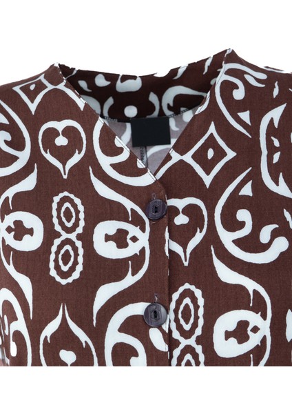 Kadın Klasik Boydan Elbise Yazlık Mevsimlik Dokuma Viskonkumaş Ebruli Desenli Vatkalı V Yaka