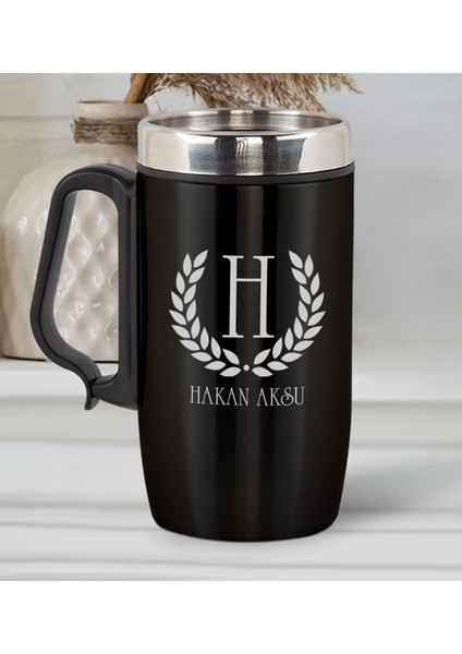 Kişiye Özel Isimli Siyah Termos Mug & Kupa & Sigara Kutusu & Çakmak Hediye Seti-1 | Babalar Günü Hediyesi, Erkeklere Özel Hediye