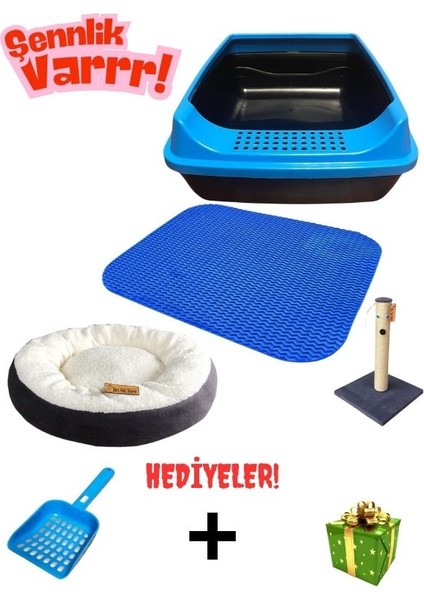 Açık Kedi Tuvaleti + Paspas + Yatak + Tırmalama + Kedi Seti -Kürek +Sürpriz Hediye-