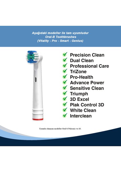 16'Li Elektrikli ve Şarjlı Diş Fırçası Kafası Oral B ile Uyumlu