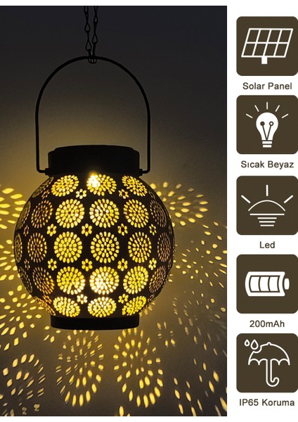 Güneş Enerjili Dekoratif Led Fener / Askılı Bahçe Feneri / Bahçe Dekorasyon Feneri / GT-SL25R